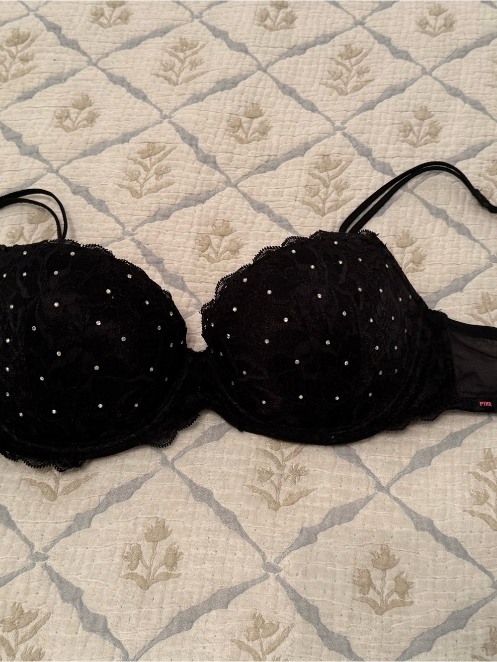 PINK Victoria's Secret Black Lace Bra with Rhinestones